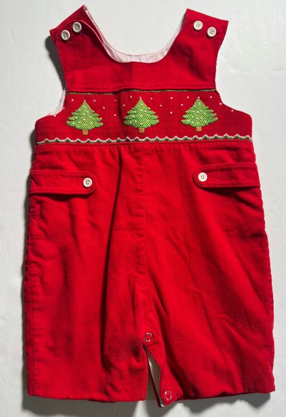 Mom & Me Baby Boys 12M Christmas Tree Smocked Red Corduroy Longall Romper